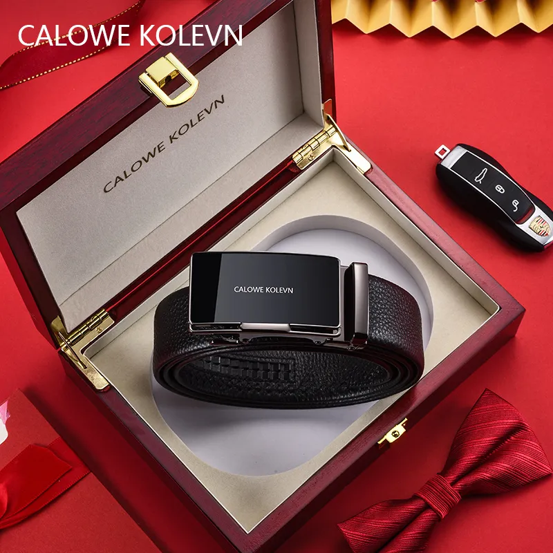 CALOWE KOLEVN Top Grain Cow Leather Belt Gift Box Set Men's 3.5cm-1