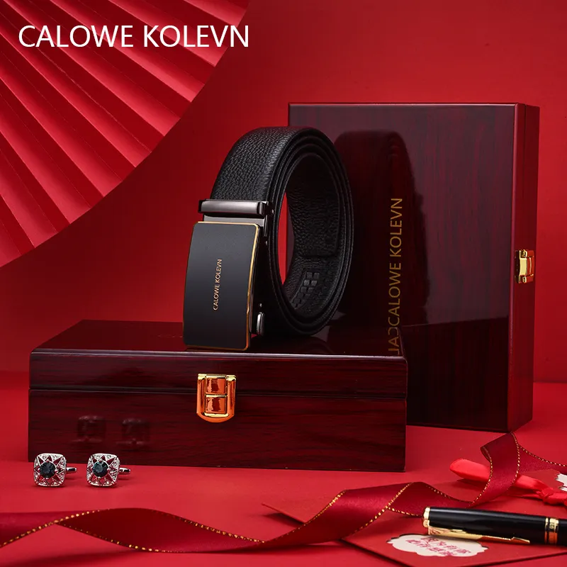 CALOWE KOLEVN Top Grain Cow Leather Belt Gift Box Set Men's 3.5cm-14