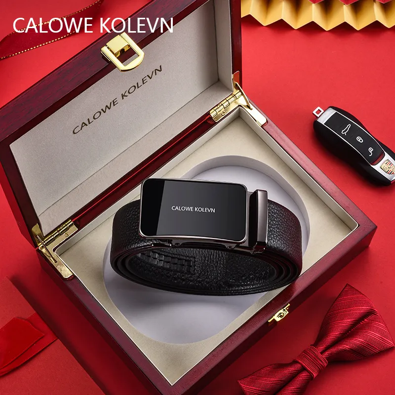 CALOWE KOLEVN Top Grain Cow Leather Belt Gift Box Set Men's 3.5cm-1