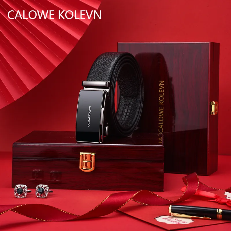 CALOWE KOLEVN Top Grain Cow Leather Belt Gift Box Set Men's 3.5cm-3