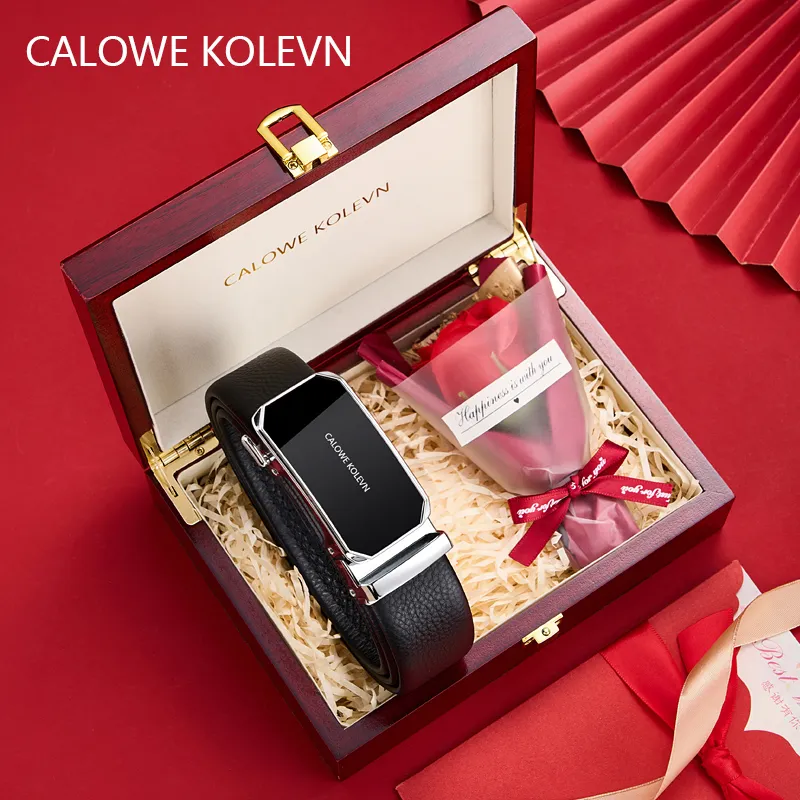 CALOWE KOLEVN Top Grain Cow Leather Premium Gift Box Set Belt Men's 3.5cm-10