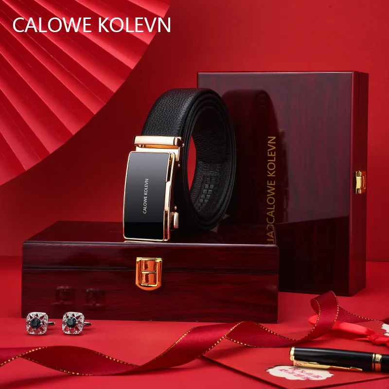 CALOWE KOLEVN Top Grain Cow Leather Belt Gift Box Set Men's 3.5cm-9