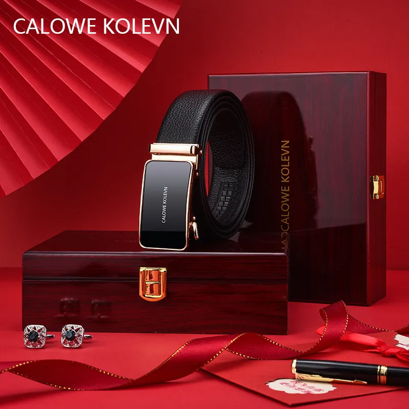CALOWE KOLEVN Top Grain Cow Leather Belt Gift Box Set Men's 3.5cm-9