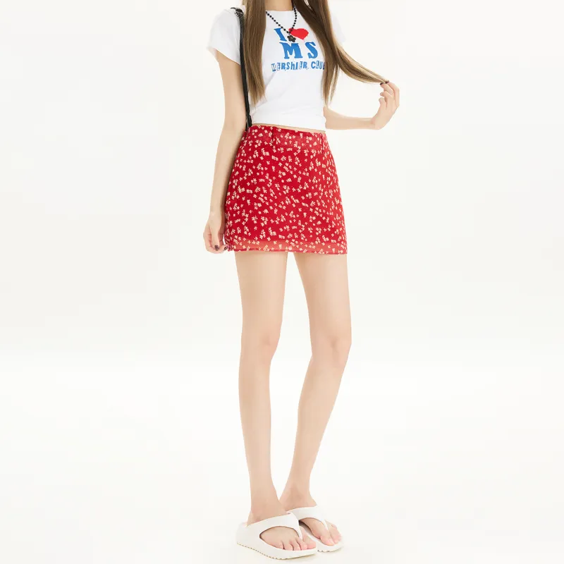 PVJ Casual Short Skirts Women's H9069 Red Floral Dress-3