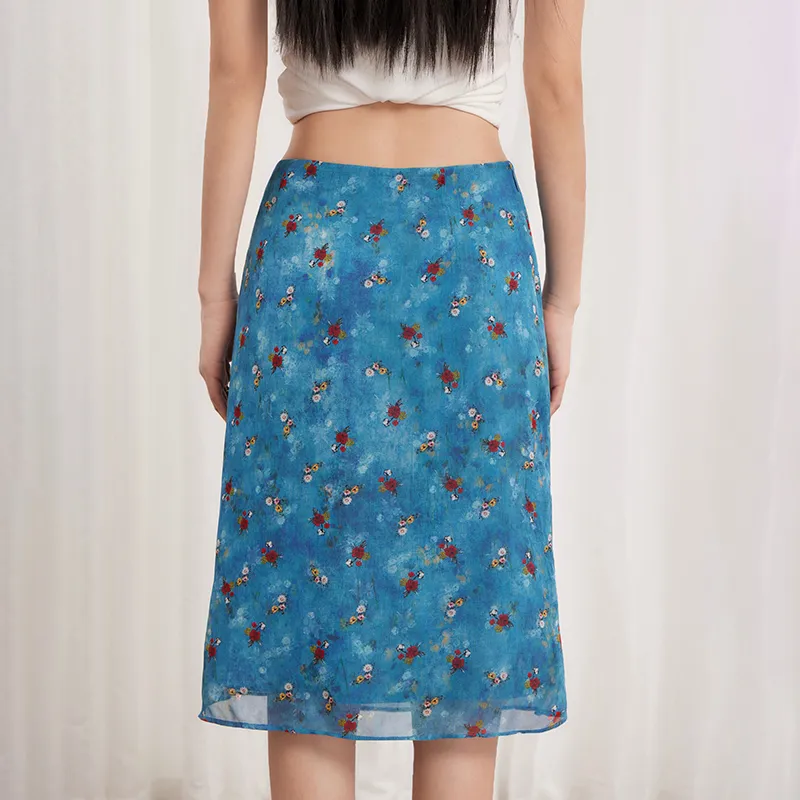 PVJ Casual Long Skirts Women's Y4308 Blue Floral Skirt-4