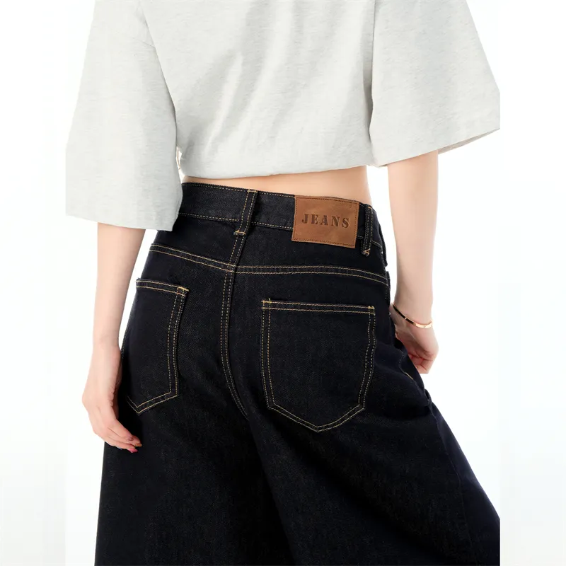 PVJ Denim Shorts Women's JYJ501 Dark Blue Lyocell Wide Leg Capri Pants-3