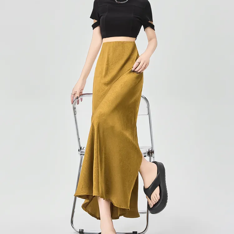 HTHK Casual Long Skirt Women's Black/White/Gold/Purple-12