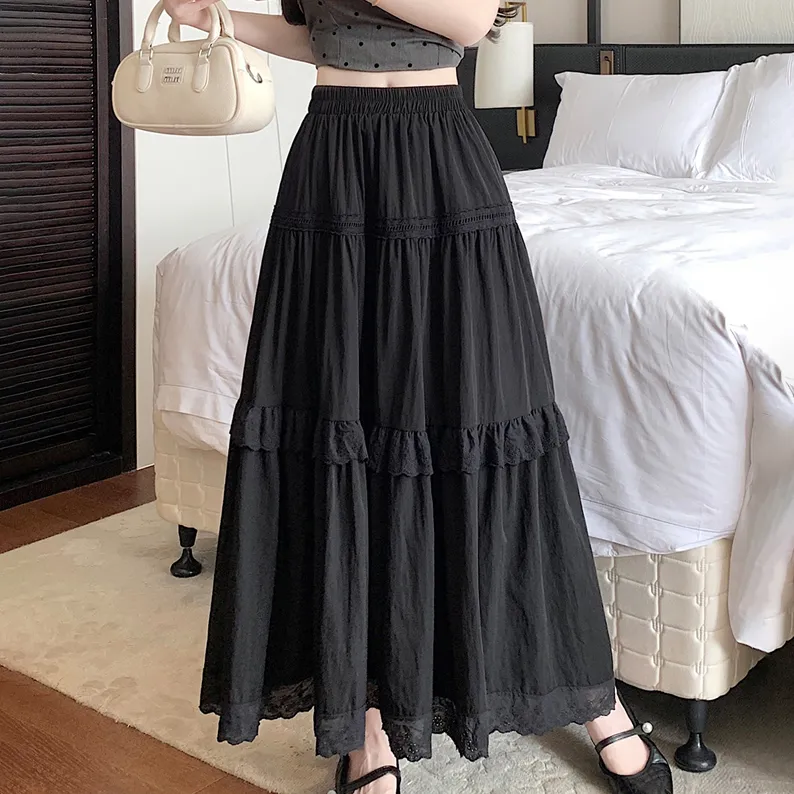 HTHK Casual Long Skirt Women's Black-2