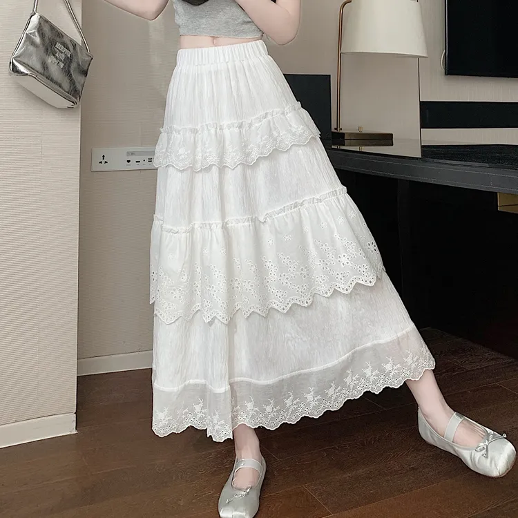 HTHK Casual Long Skirt Women's White-4