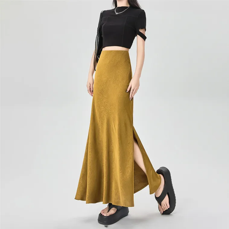 HTHK Casual Long Skirt Women's Black/White/Gold/Purple-13