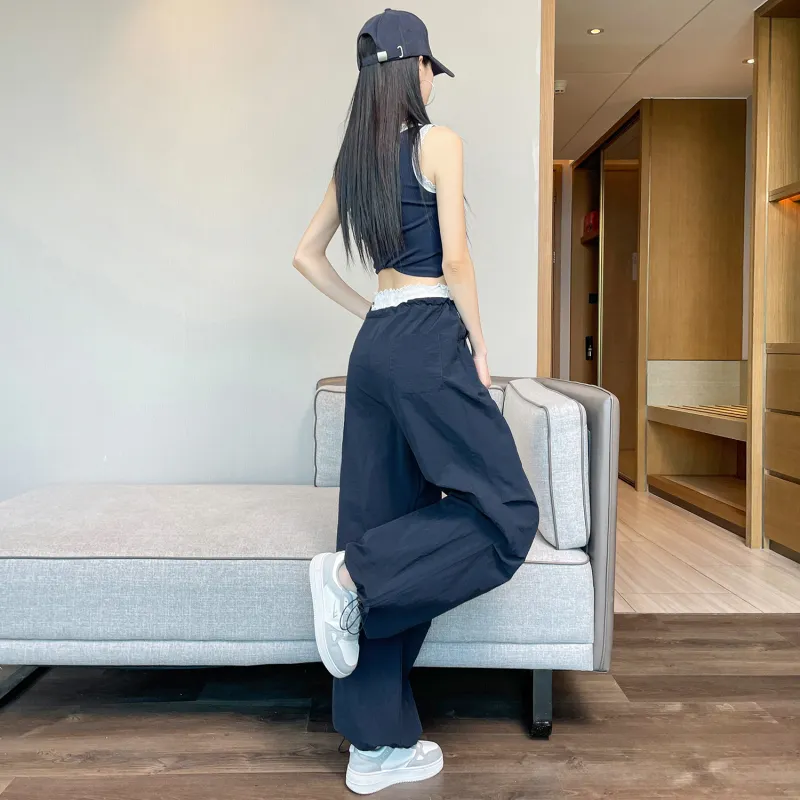 HTHK Casual Pants Women's Navy Blue/Yellow/Pink/Black-60