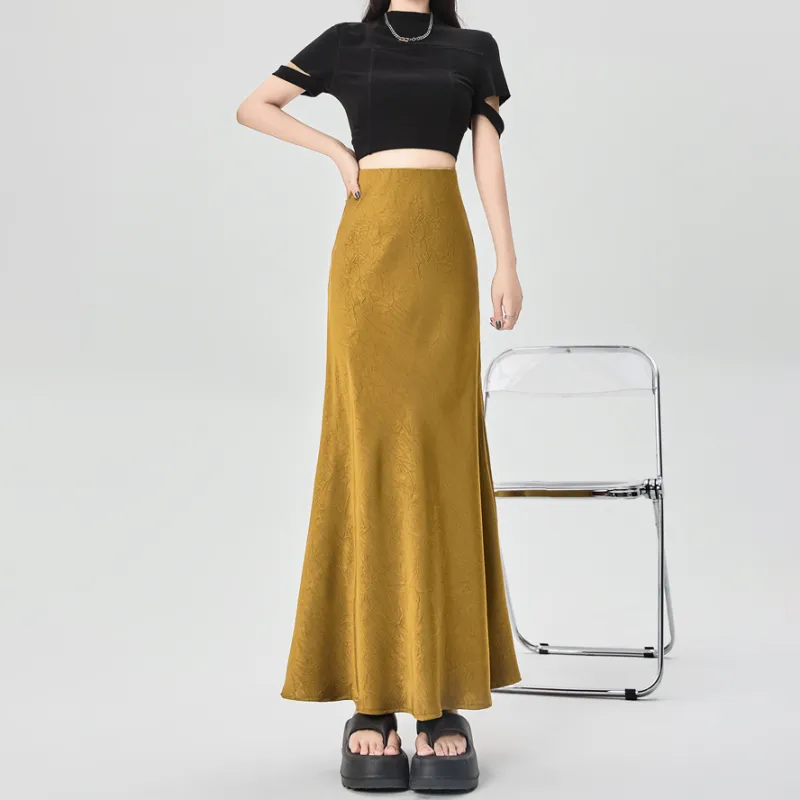 HTHK Casual Long Skirt Women's Black/White/Gold/Purple-11