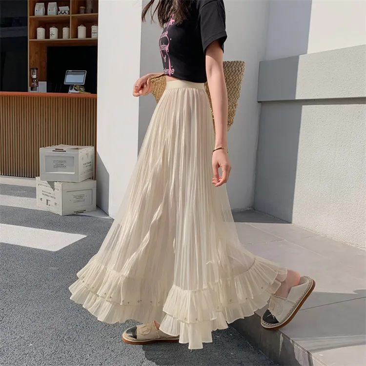 HTHK Casual Long Skirt Women's Black/Apricot/Pink-6