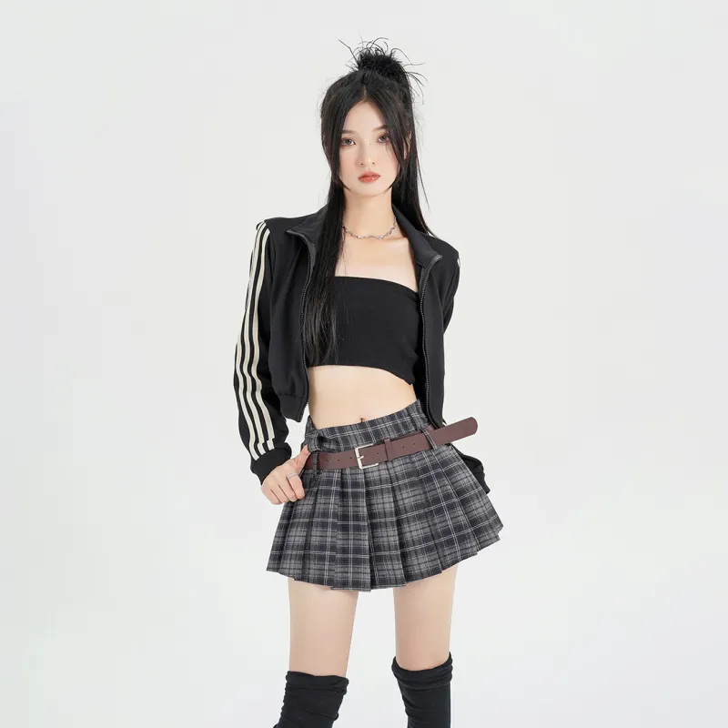 HTHK Casual Short Skirts Women's Black Plaid, Coffee Plaid-3