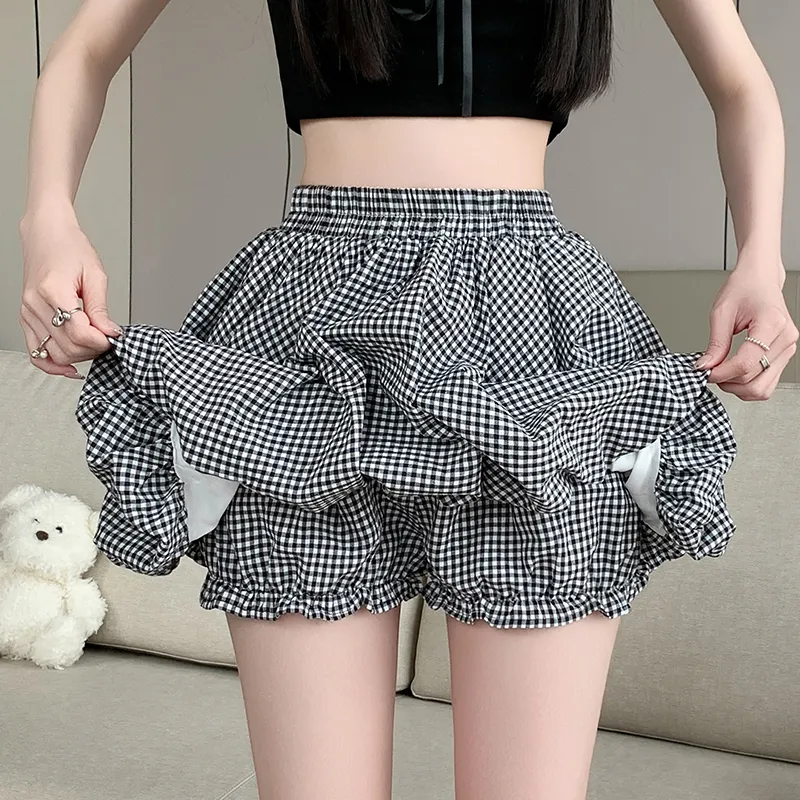 HTHK Casual Short Skirts Women's Black White-3