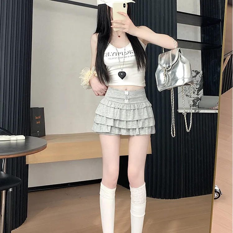HTHK Casual Short Skirts Women's Gray-4