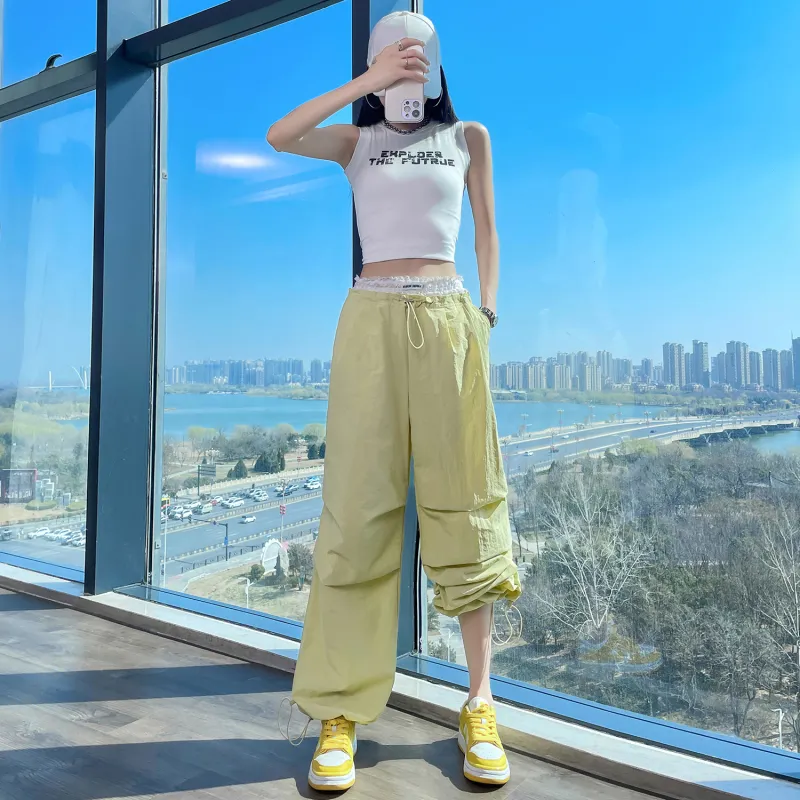 HTHK Casual Pants Women's Navy Blue/Yellow/Pink/Black-66