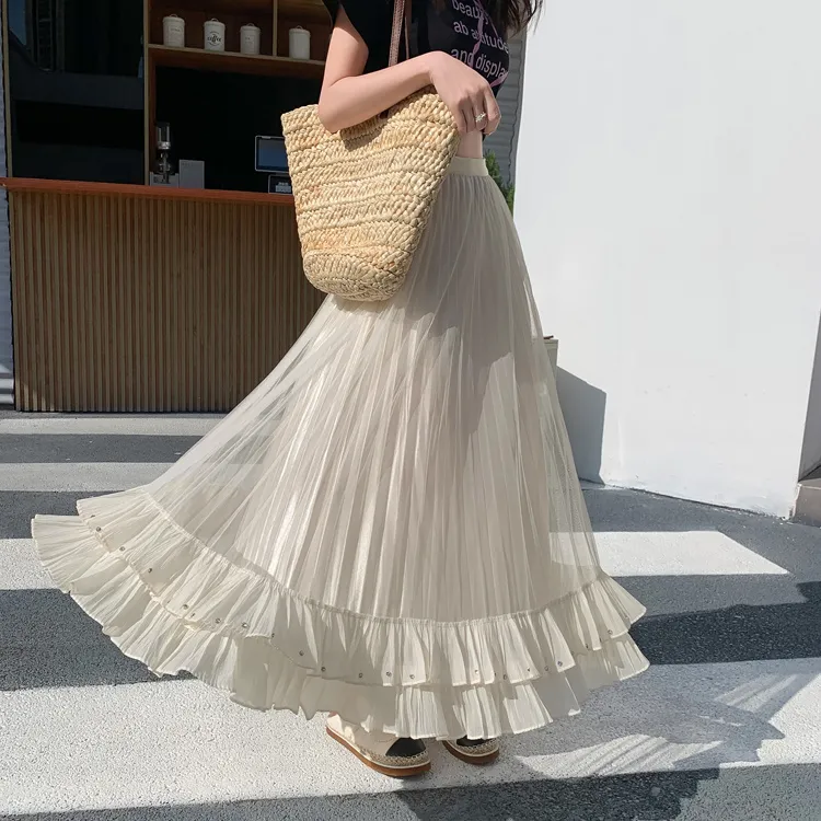 HTHK Casual Long Skirt Women's Black/Apricot/Pink-7