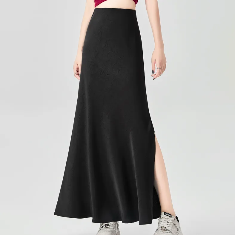 HTHK Casual Long Skirt Women's Black/White/Gold/Purple-4