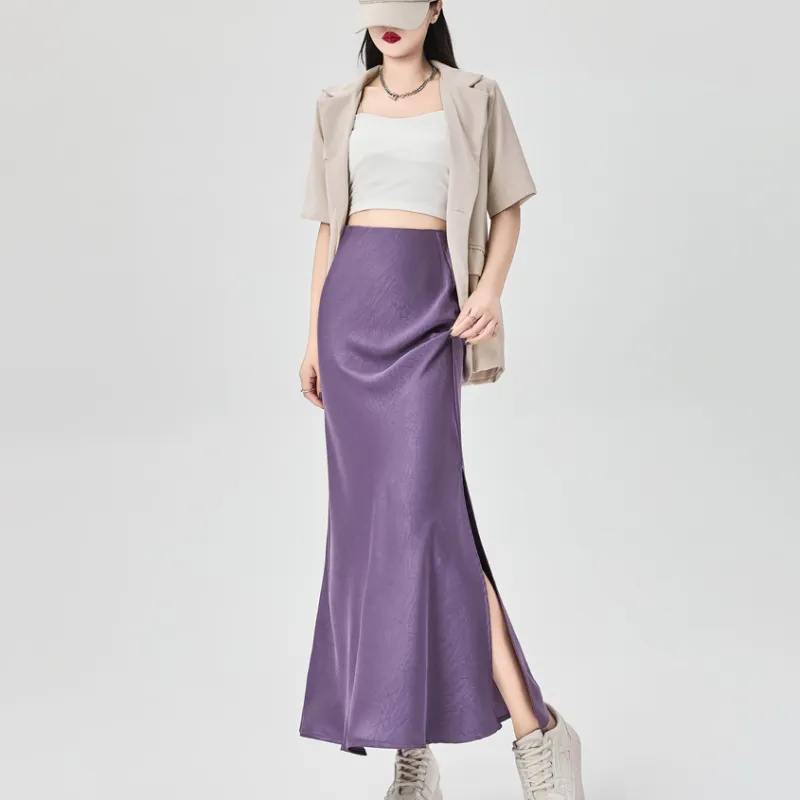 HTHK Casual Long Skirt Women's Black/White/Gold/Purple-16