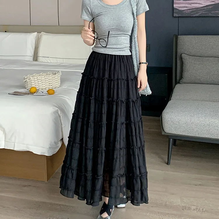 HTHK Casual Long Skirt Women's White/Black-3