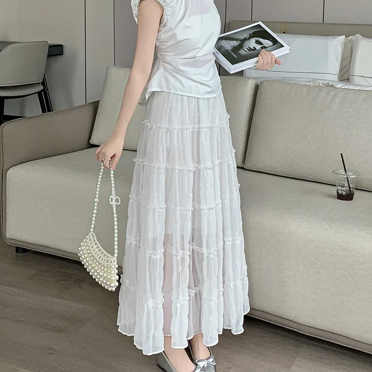HTHK Casual Long Skirt Women's White/Black-7