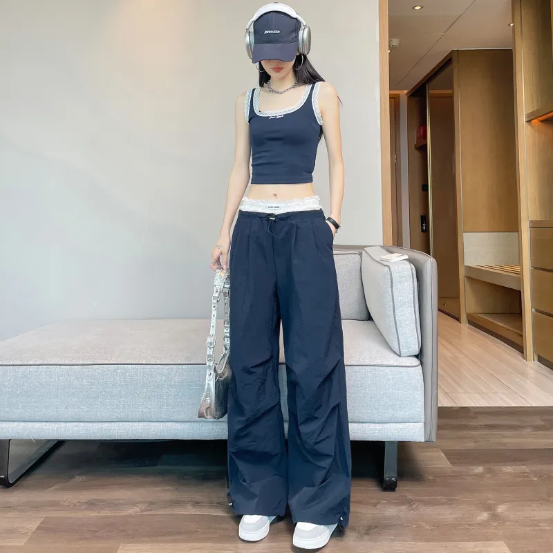 HTHK Casual Pants Women's Navy Blue/Yellow/Pink/Black-2