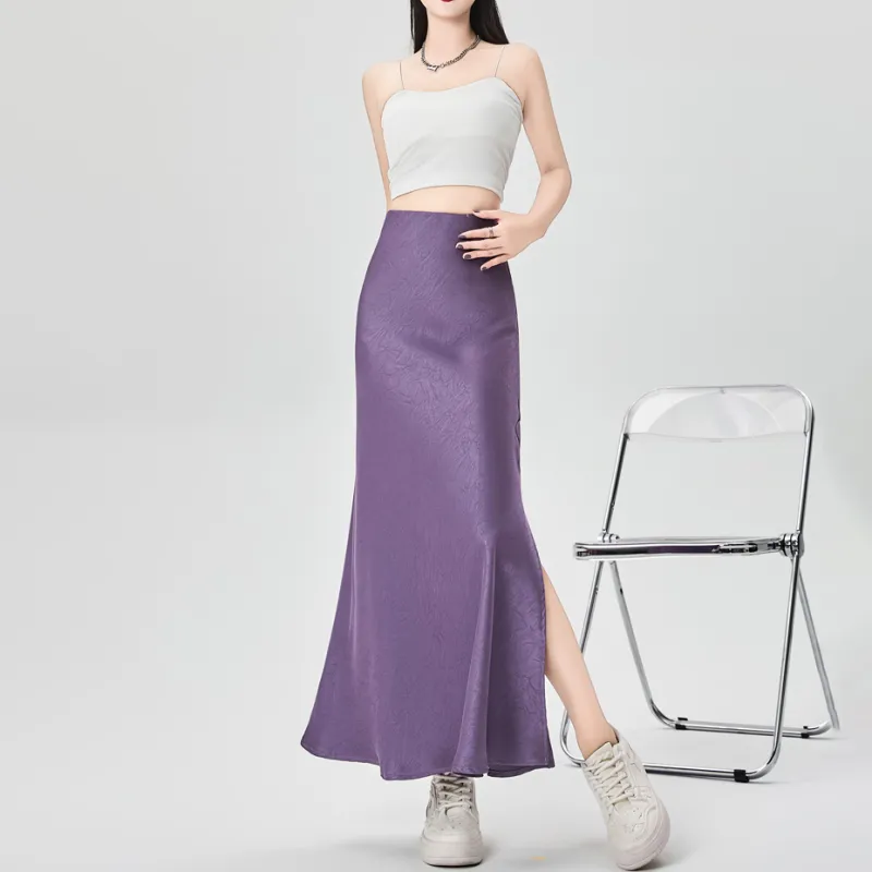 HTHK Casual Long Skirt Women's Black/White/Gold/Purple-17