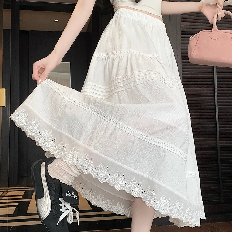 HTHK Casual Long Skirt Women's White-4