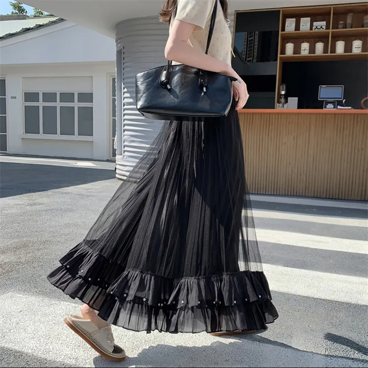 HTHK Casual Long Skirt Women's Black/Apricot/Pink-3