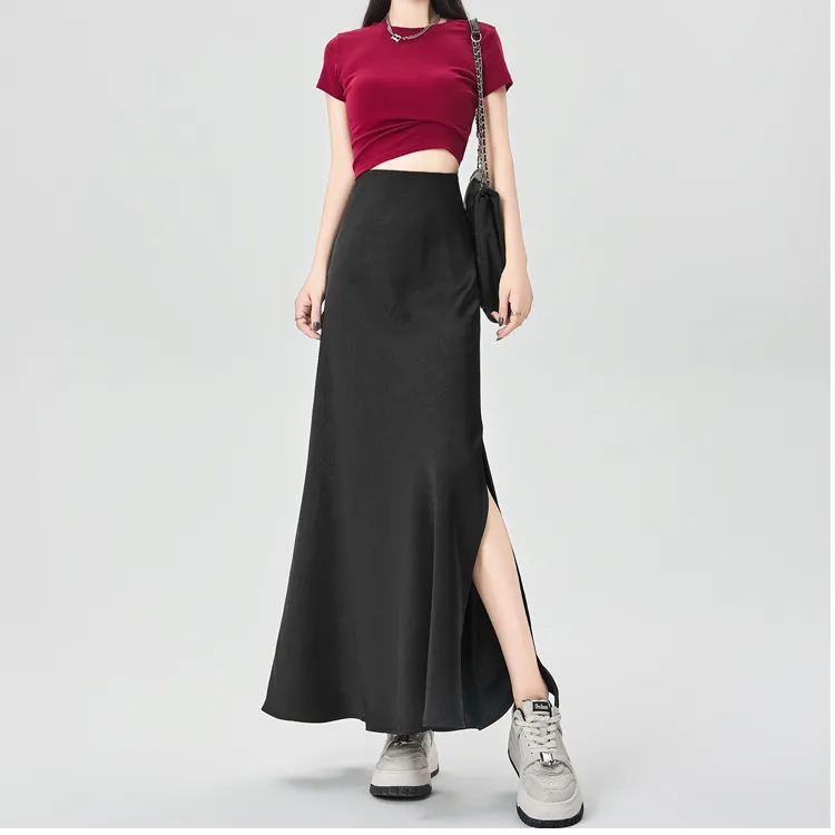 HTHK Casual Long Skirt Women's Black/White/Gold/Purple-2