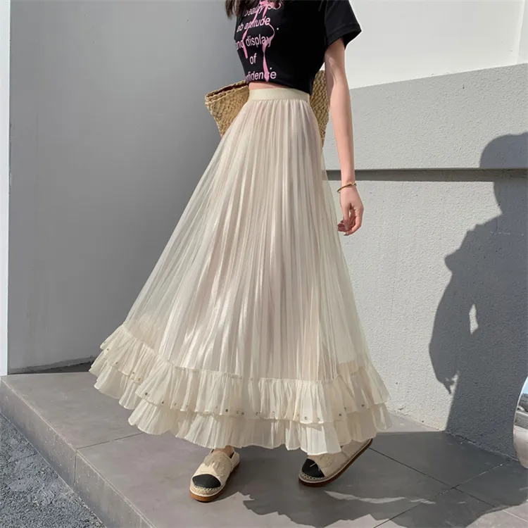 HTHK Casual Long Skirt Women's Black/Apricot/Pink-5