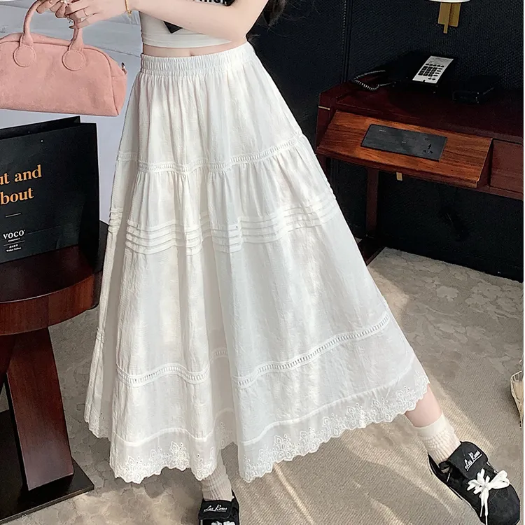 HTHK Casual Long Skirt Women's White-3