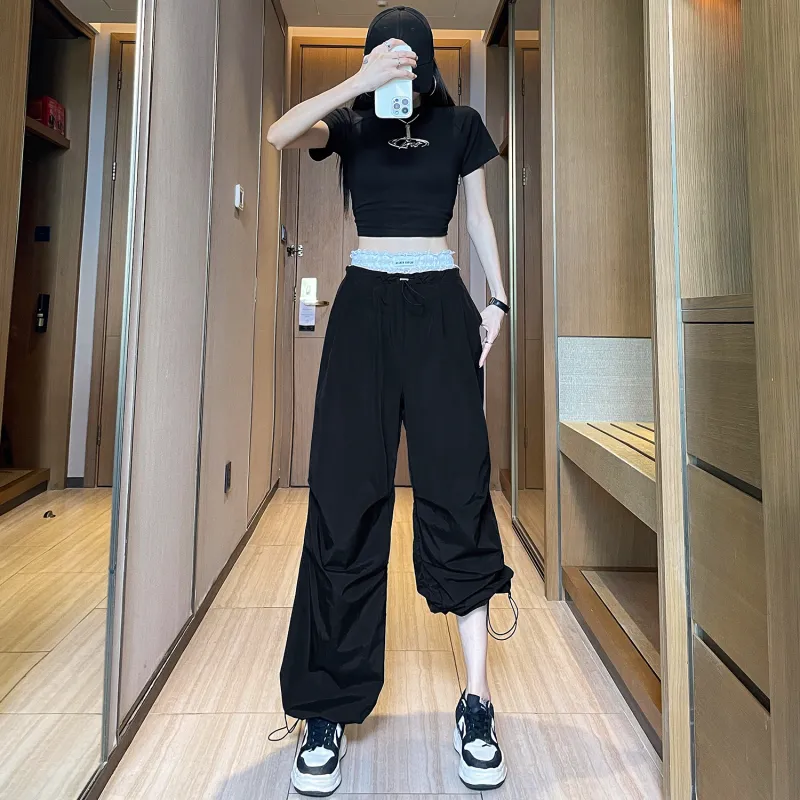 HTHK Casual Pants Women's Navy Blue/Yellow/Pink/Black-23