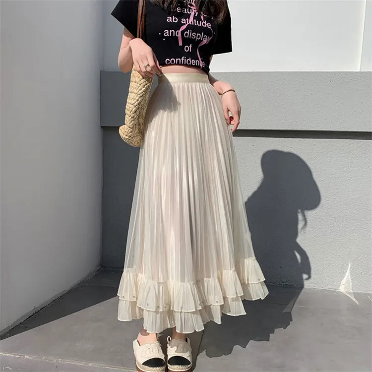 HTHK Casual Long Skirt Women's Black/Apricot/Pink-8