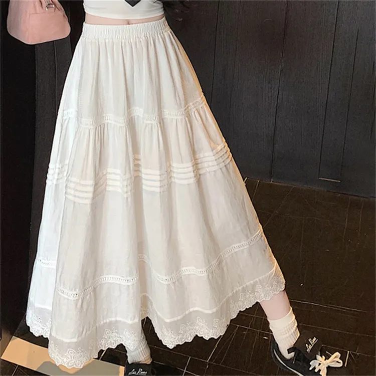 HTHK Casual Long Skirt Women's White-6