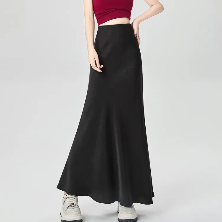 HTHK Casual Long Skirt Women's Black/White/Gold/Purple-3