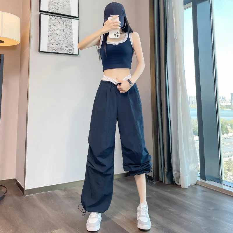 HTHK Casual Pants Women's Navy Blue/Yellow/Pink/Black-26