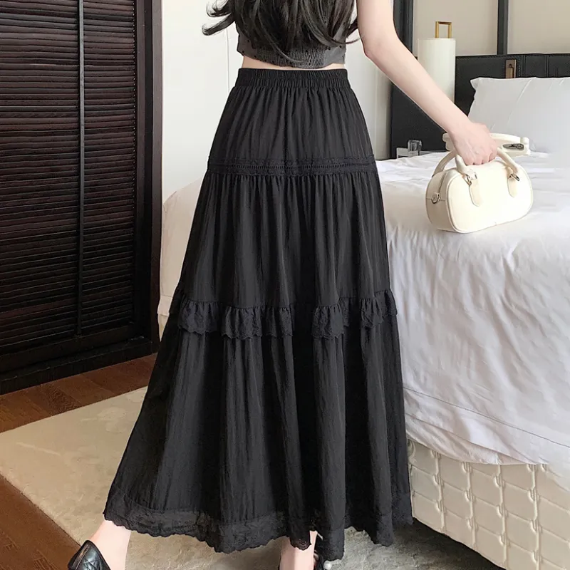 HTHK Casual Long Skirt Women's Black-1