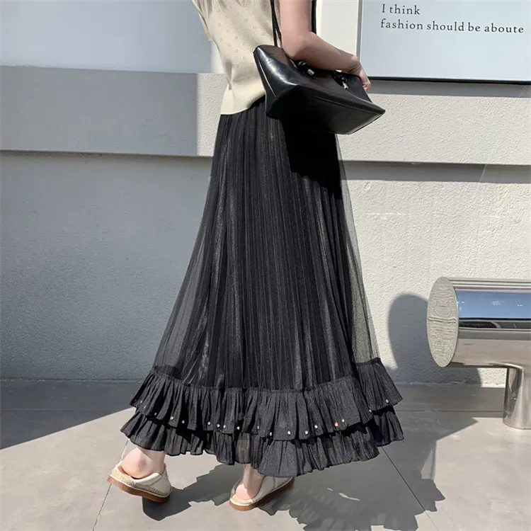 HTHK Casual Long Skirt Women's Black/Apricot/Pink-1