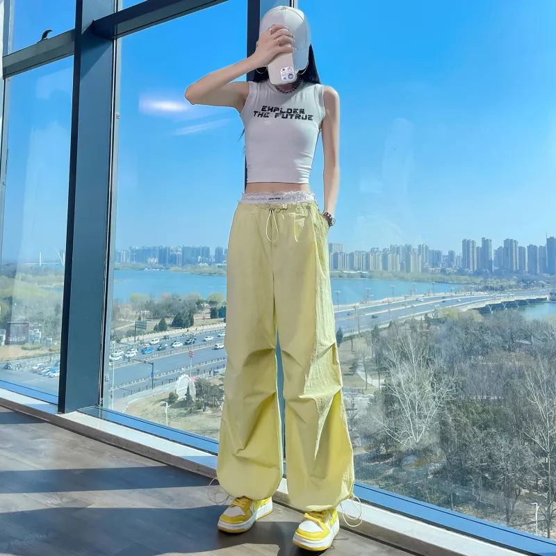 HTHK Casual Pants Women's Navy Blue/Yellow/Pink/Black-65