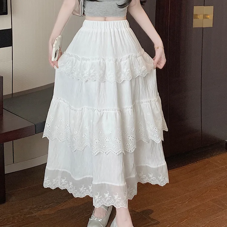 HTHK Casual Long Skirt Women's White-3