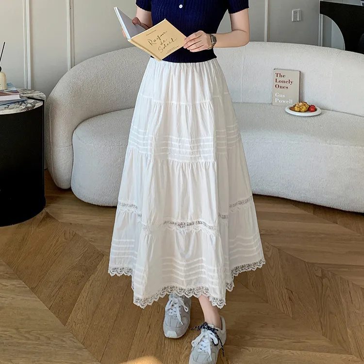 HTHK Casual Long Skirt Women's White-2