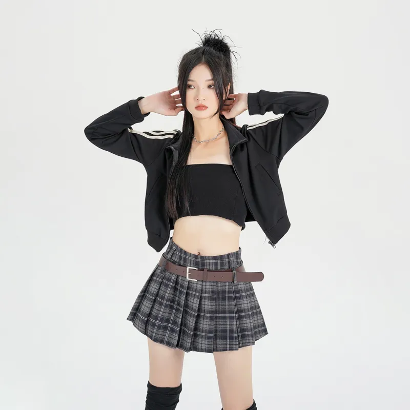 HTHK Casual Short Skirts Women's Black Plaid, Coffee Plaid-2