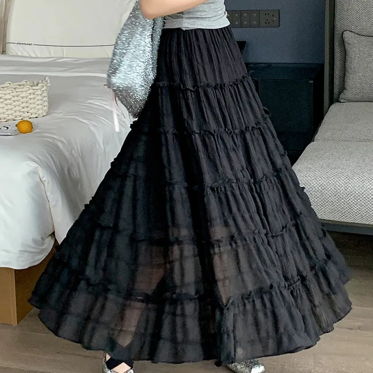 HTHK Casual Long Skirt Women's White/Black-4