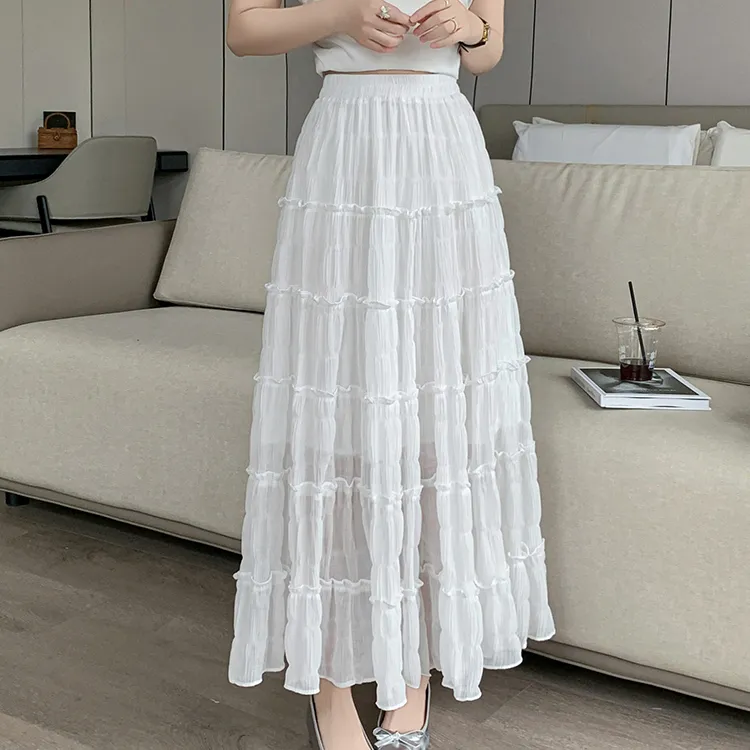 HTHK Casual Long Skirt Women's White/Black-9