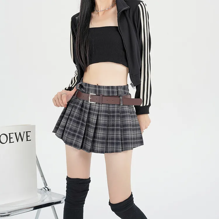 HTHK Casual Short Skirts Women's Black Plaid, Coffee Plaid-4