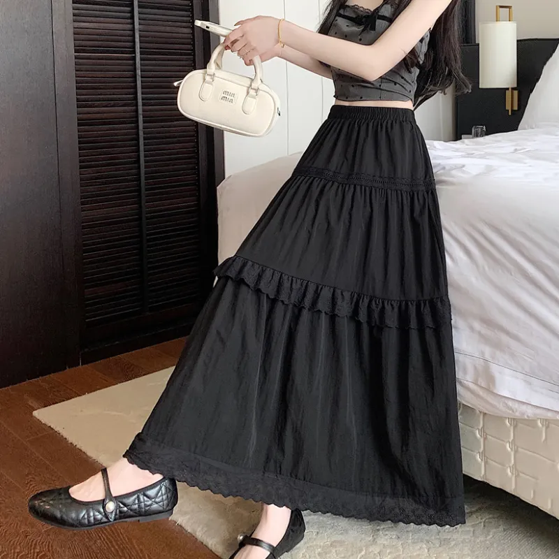 HTHK Casual Long Skirt Women's Black-3