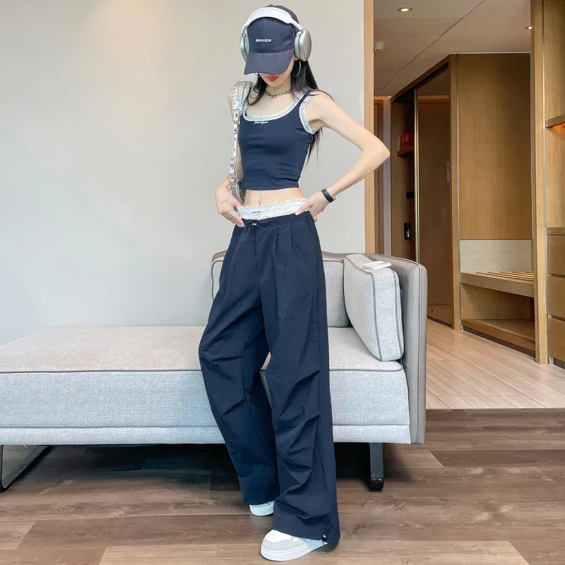 HTHK Casual Pants Women's Navy Blue/Yellow/Pink/Black-1