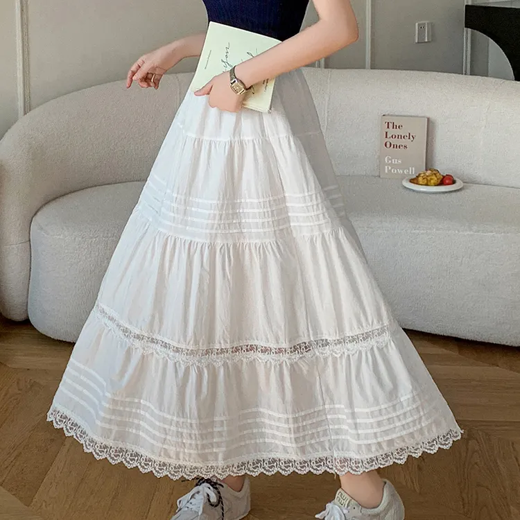 HTHK Casual Long Skirt Women's White-4